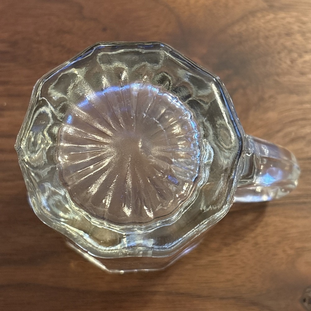 VTG 3" Mini Colonial Clear Glass Creamer Syrup Pitcher 10 Panel Sunburst Bottom - Picture 6 of 9